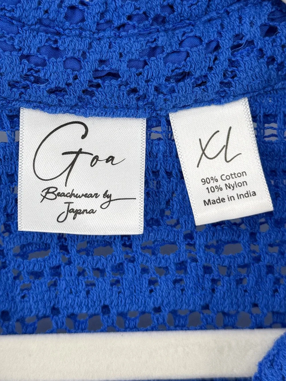 GOA by Japna Crocheted Swim Coverup Blue Shirt & Shorts Matching Set, Women's XL